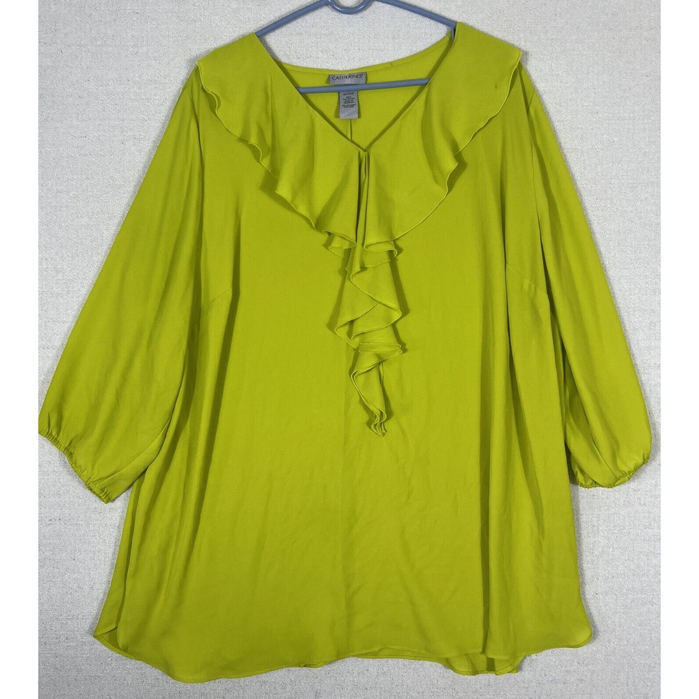 Catherines V-Neck Ruffle Front Blouse Womens 2X